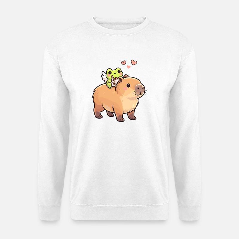Capybara & Amor-Frosch – Süßes Valentinsmotiv - Unisex Pullover - Weiß