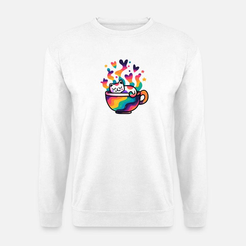 Regenbogenkatze im Becher - Unisex Pullover - Weiß