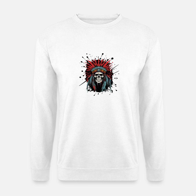 Schädel mit Federkrone – Tribal Design - Unisex Pullover - Weiß