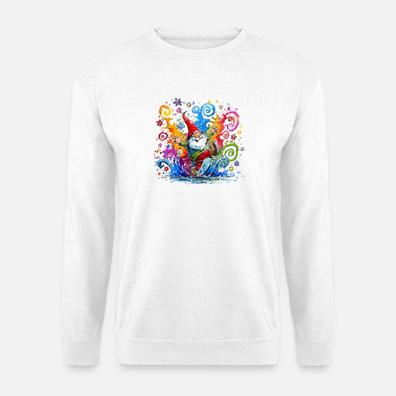 Bunter Gnom mit Farbspritzern - Unisex Pullover - Weiß