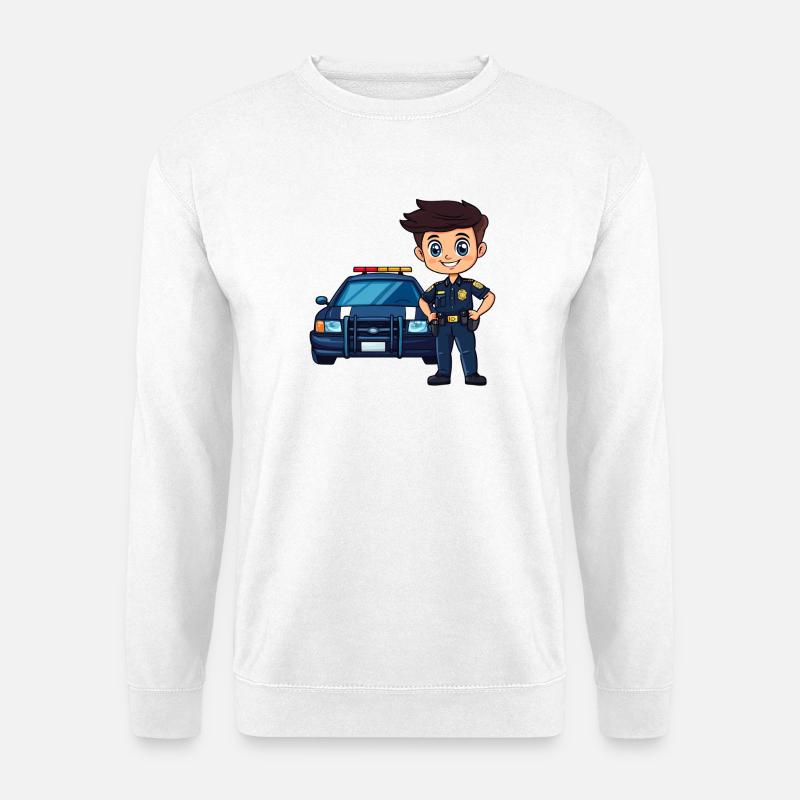 Polizei Cartoon mit Streifenwagen - Unisex Pullover - Weiß