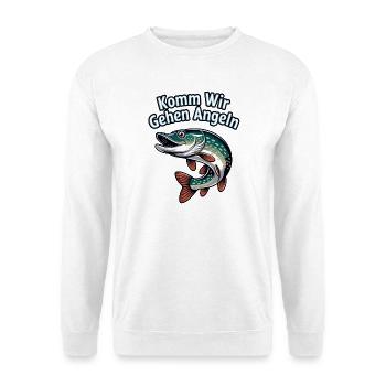 Komm Wir Gehen Angeln – Hecht Cartoon - Unisex Pullover - Weiß - Vorne