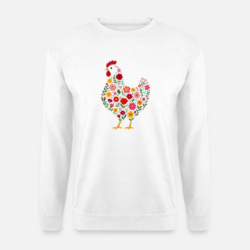 Huhn Hühner blumen - Unisex Pullover - Weiß