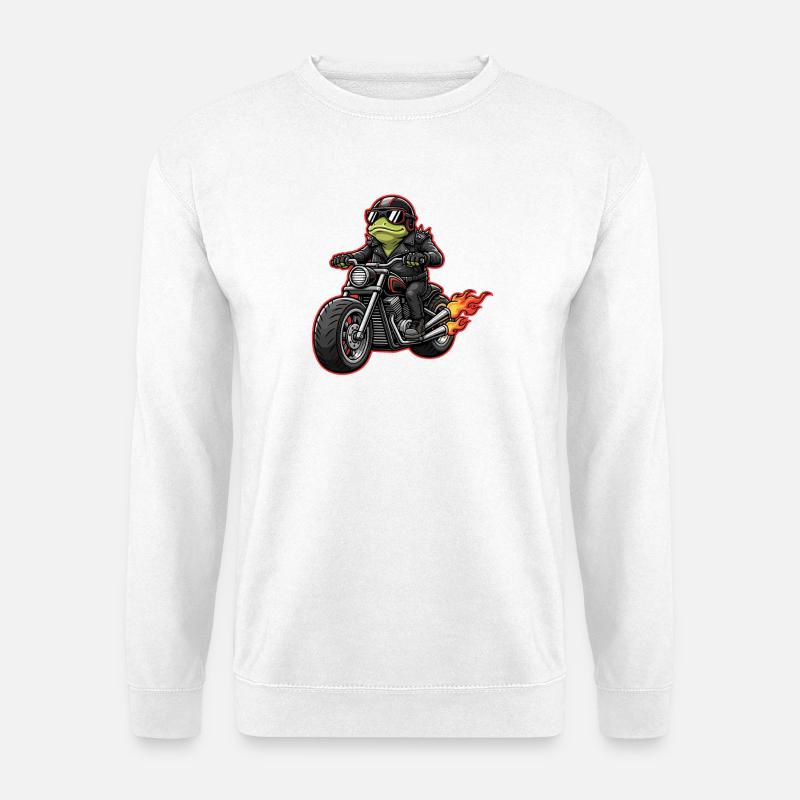 Frosch Biker im Lederjacke Style - Unisex Pullover - Weiß