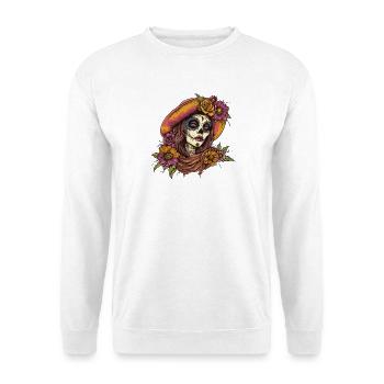 Dia de Muertos Blumenhut Portrait - Unisex Pullover - Weiß - Vorne