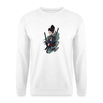 Samurai Kriegerin mit Katana & Oni Tattoo Design - Unisex Pullover - Weiß - Vorne