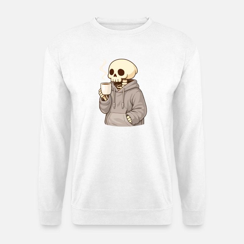 Cozy skeleton with cup – Quiet moment - Unisex Sweatshirt - white