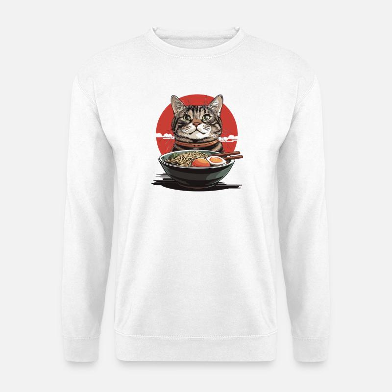 Katze mit Ramen-Schüssel - Unisex Pullover - Weiß