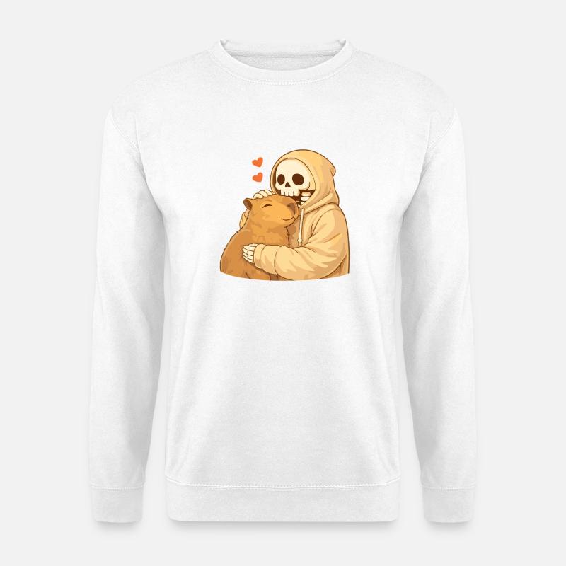 Cozy Skeleton with Capybara – Security - Unisex Sweatshirt - white