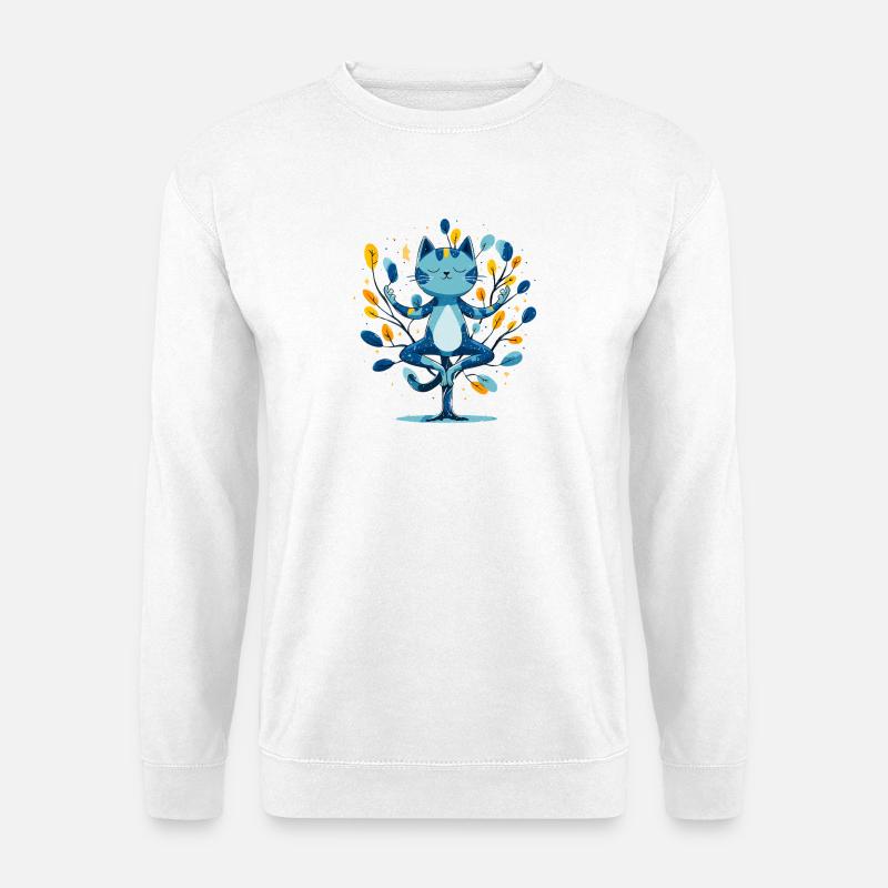 Blauer Meditationskater im Baum - Unisex Pullover - Weiß