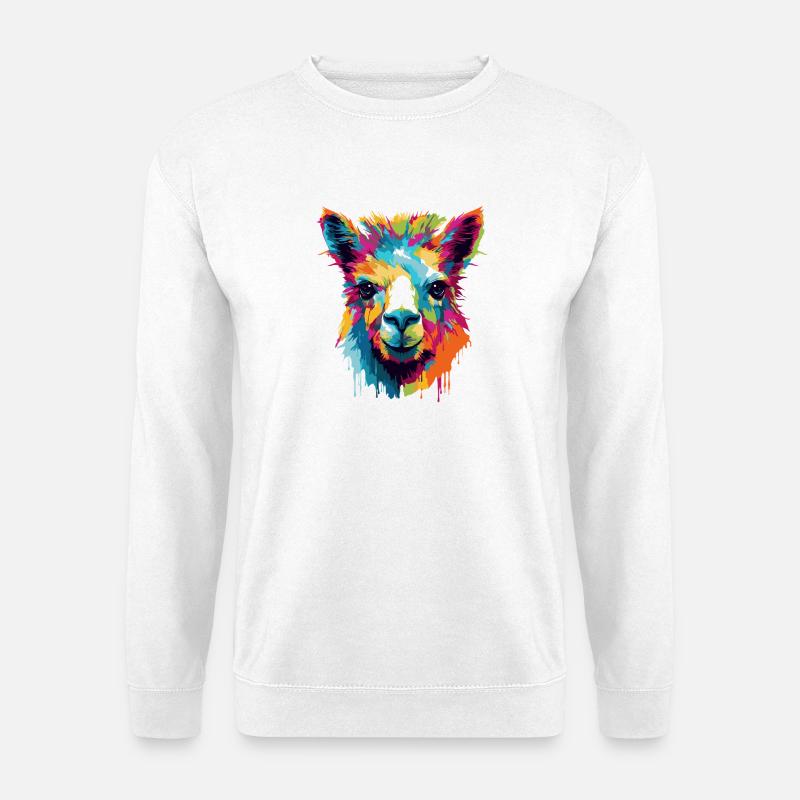 Llama Farbexplosion Popart - Unisex Pullover - Weiß