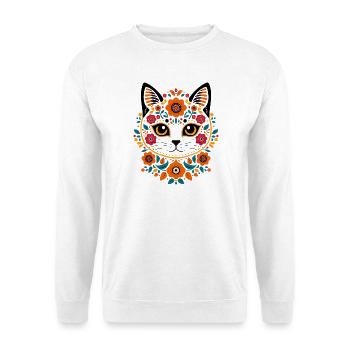 Blumenkatze im Folk-Art Stil - Unisex Pullover - Weiß - Vorne