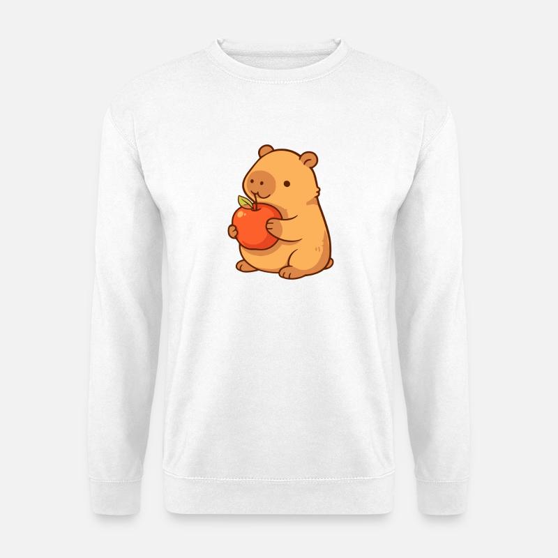 Capybara Illustration mit Apfel  - Unisex Pullover - Weiß