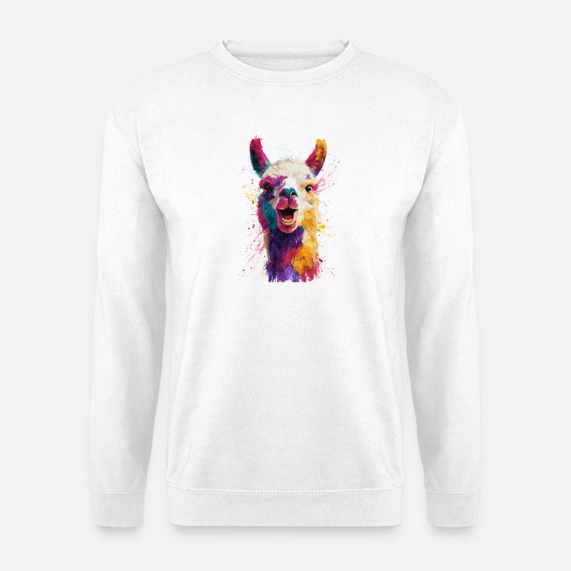 Farbenfrohe Llama Explosion - Unisex Pullover - Weiß