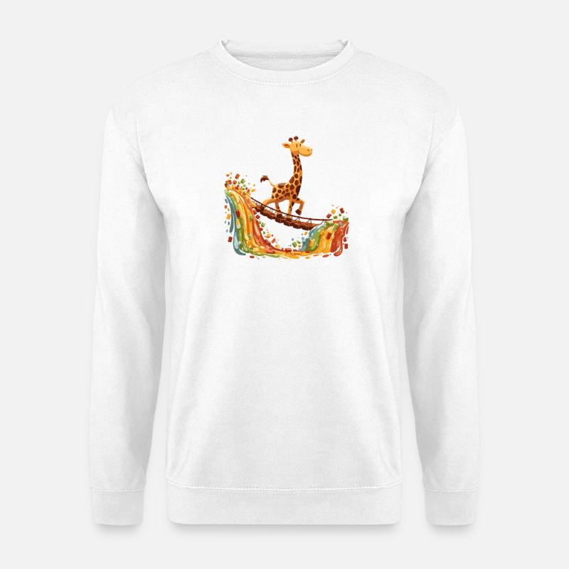 Giraffe auf Regenbogenbrücke - Unisex Pullover - Weiß