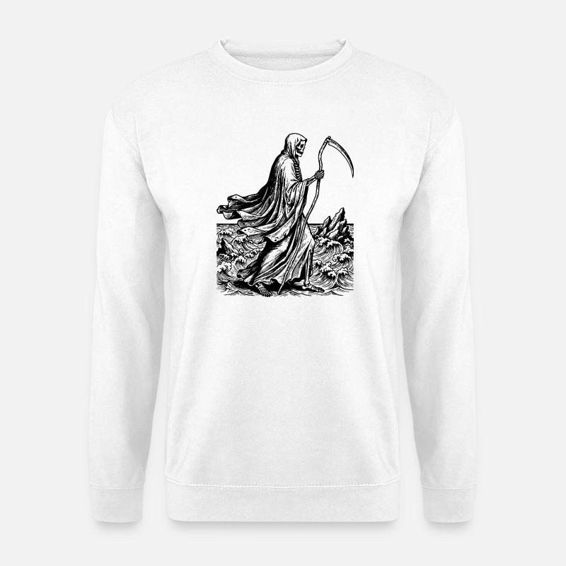 Sensenmann mit Sense am Meer - Unisex Pullover - Weiß