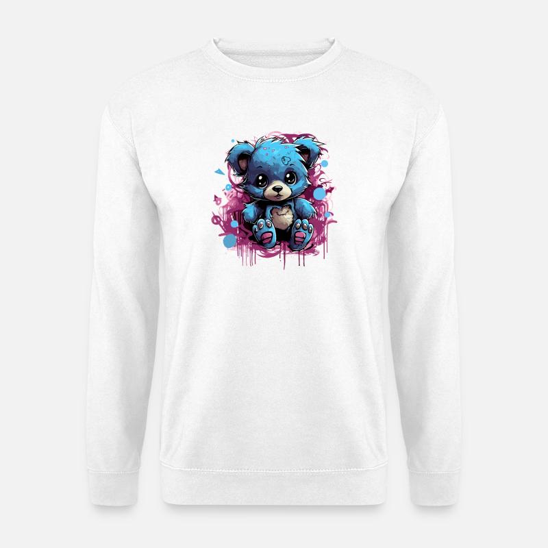 Blauer Kuschelbär Graffiti Pop - Unisex Pullover - Weiß