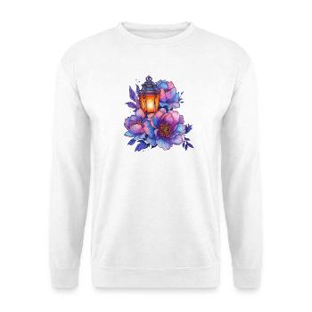 Laternenlicht vor bunten Pfingstrosen - Unisex Pullover - Weiß - Vorne