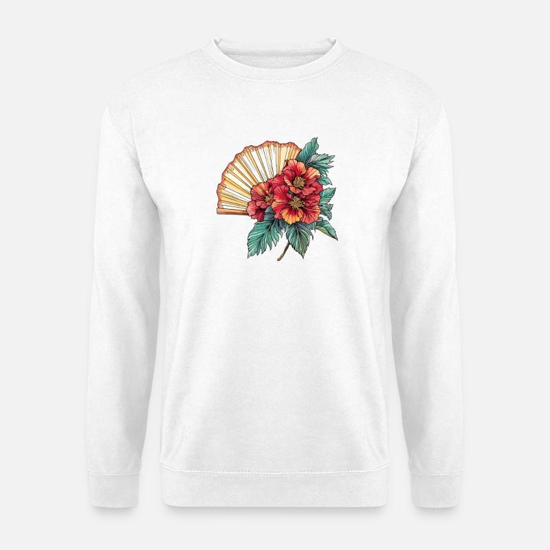 Hibiskus-Fächer im Oriental-Stil - Unisex Pullover - Weiß