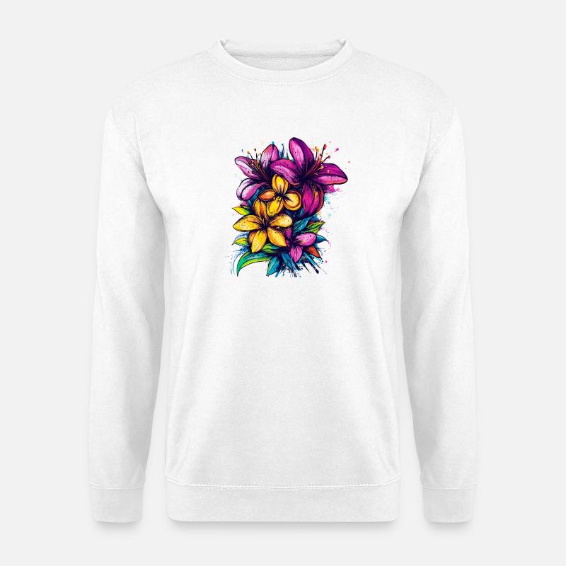 Farbexplosion tropischer Blumen - Unisex Pullover - Weiß