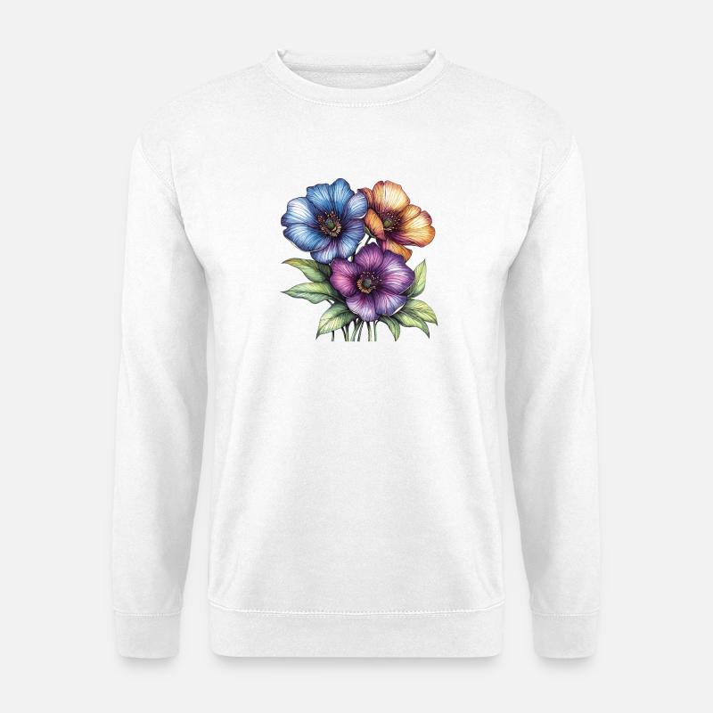 Farbintensive Blüten Trio - Unisex Pullover - Weiß
