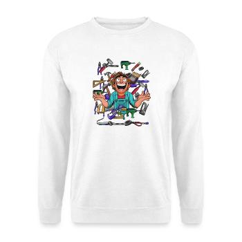 Cheerful craftsman in tool chaos - Unisex Sweatshirt - white - Front