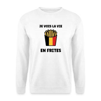 Belgische Pommes Flagge-Grafik - Unisex Pullover - Weiß - Vorne