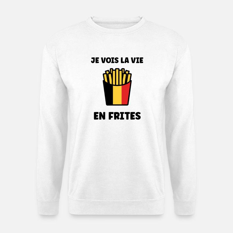 Belgische Pommes Flagge-Grafik - Unisex Pullover - Weiß
