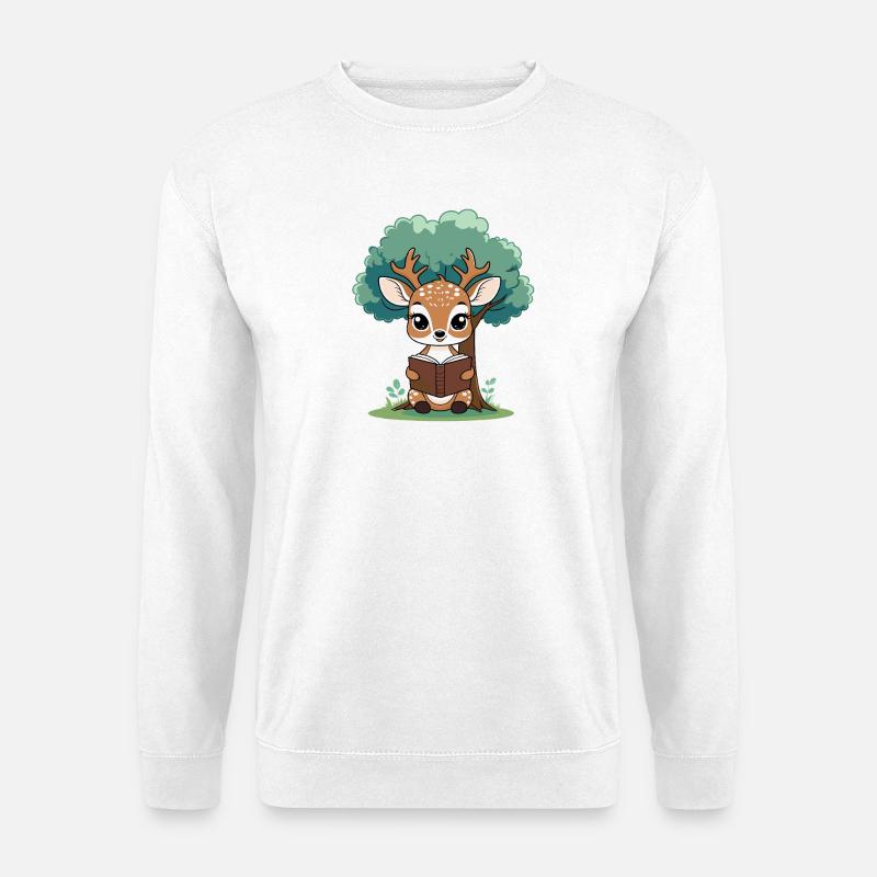 Lesender Hirsch im Wald - Unisex Pullover - Weiß