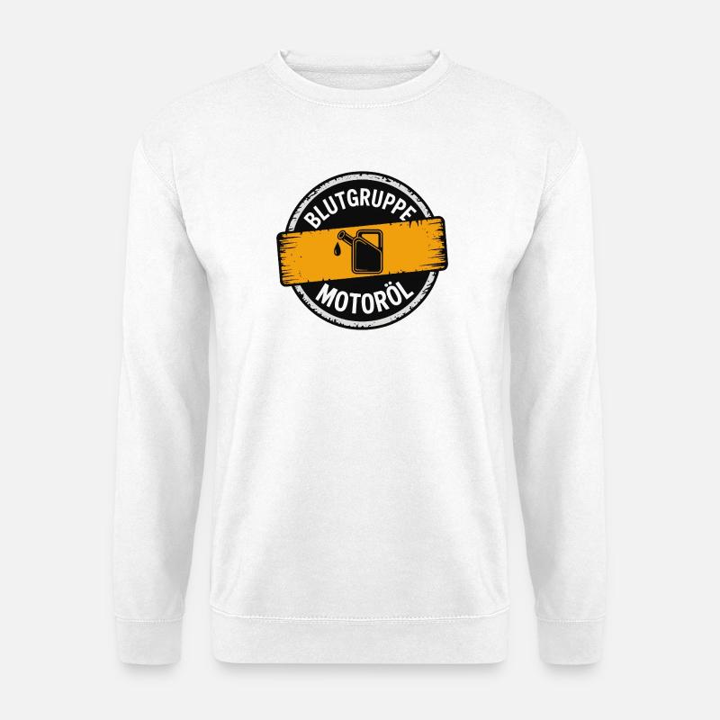 Blutgruppe Motoröl Schrauber Design - Unisex Pullover - Weiß