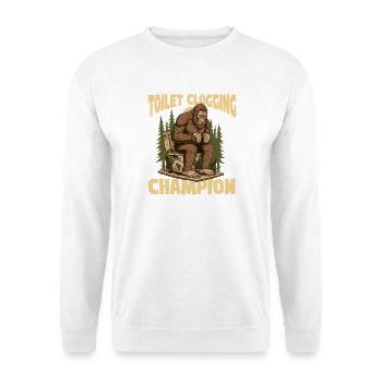 Champion im Toilettenverstopfen: Bigfoot Badezimmerhumor - Unisex Pullover - Weiß - Vorne - Alina (178cm) & Michal (187cm)
