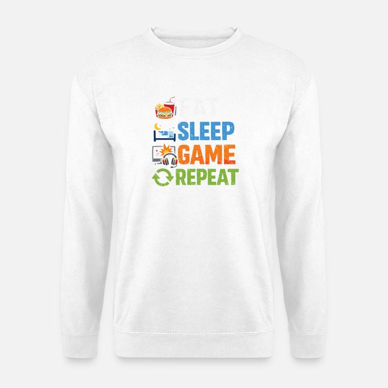 Essen Schlaf Gaming Wiederholen - Unisex Pullover - Weiß