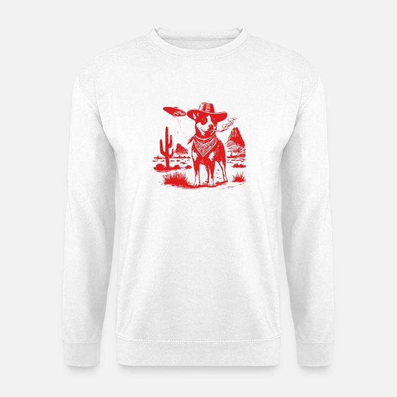 Australian Cattle Dog Smoking with UFO - Unisex Pullover - Weiß
