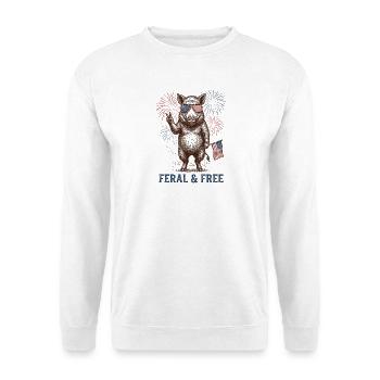 Wildes und freies Schwein – Lustiges patriotisches - Unisex Pullover - Weiß - Vorne