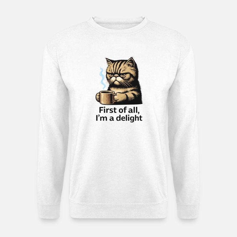 Katze und Kaffee: erste Köstlichkeit - Unisex Pullover - Weiß