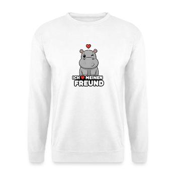 Hippopotame mignon, j’adore mon copain : design - Sweat-shirt Unisexe - blanc - Devant