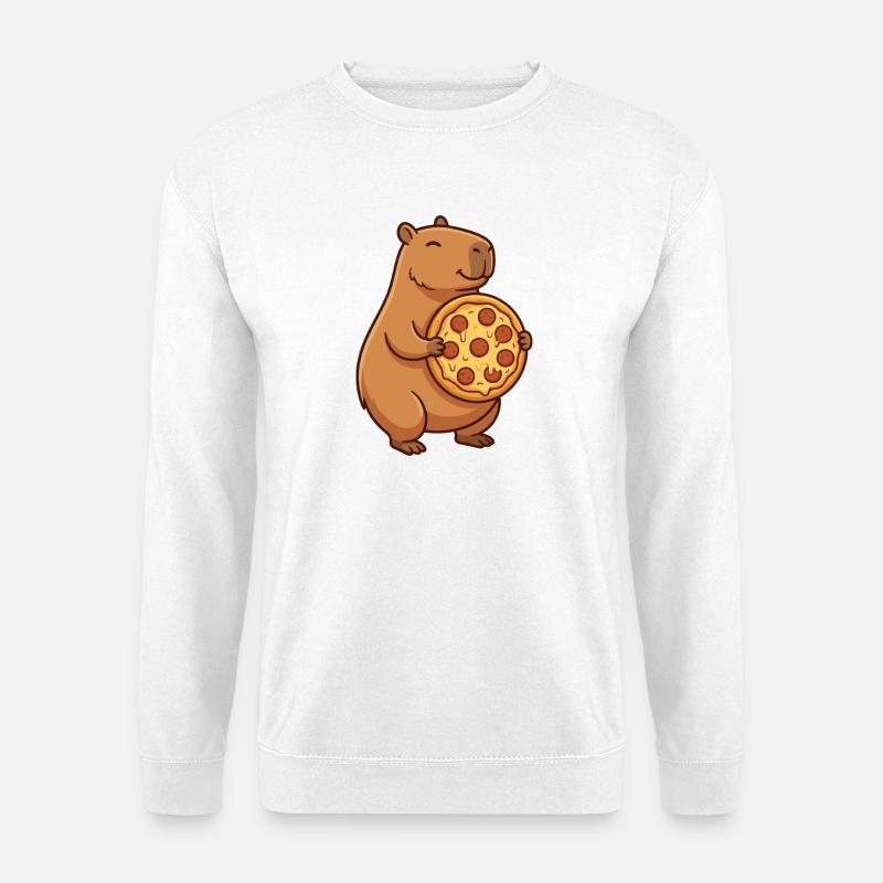 Capybara with pizza - Unisex Sweatshirt - white