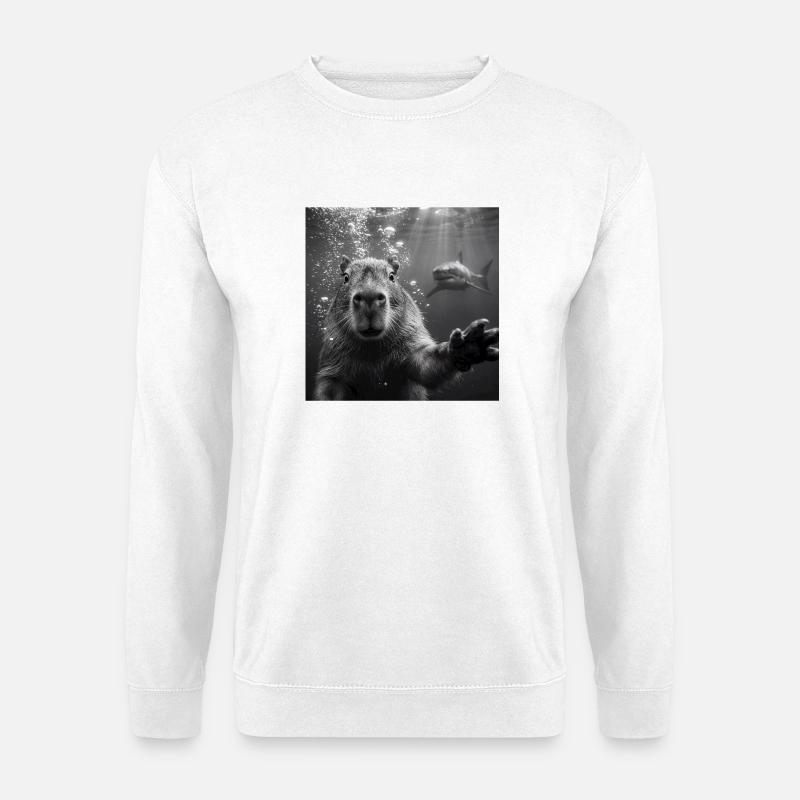 Capybara Selfie unter Wasser mit Hai - Unisex Pullover - Weiß