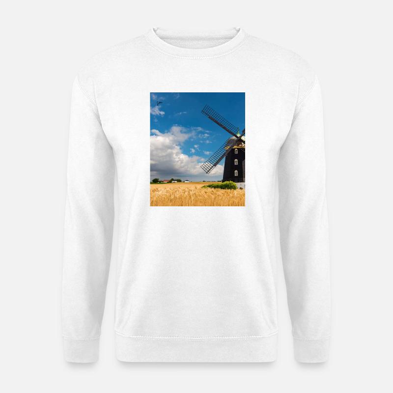 Mühle zwischen goldenen Feldern - Unisex Pullover - Weiß