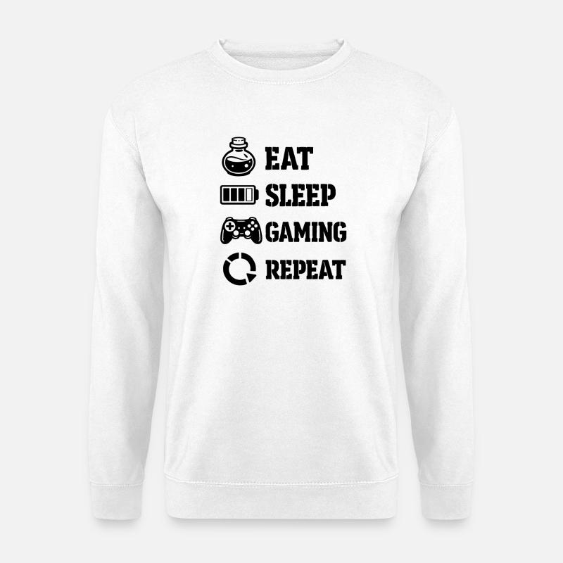 Eat Sleep Gaming Repeat – Pixel Symbolik - Unisex Pullover - Weiß