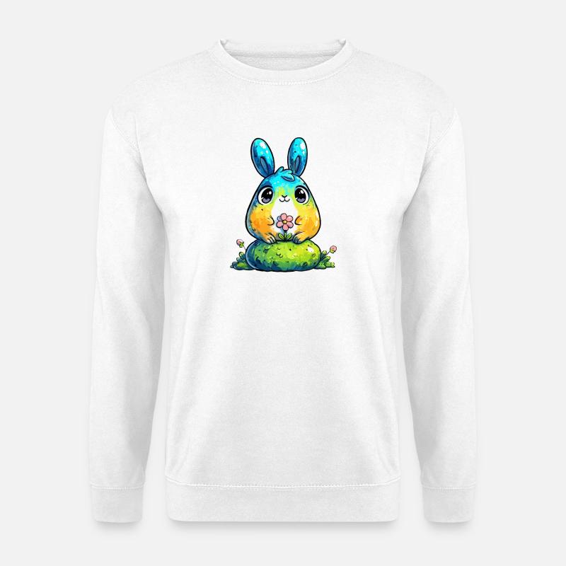 Lapin aquarelle avec fleur - Sweat-shirt Unisexe - blanc