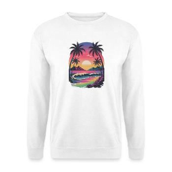  Retro Tropischer Sonnenuntergang Surfer Strand - Unisex Pullover - Weiß - Vorne