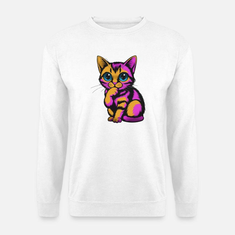 Bunter nachdenklicher Kater Neonfarben - Unisex Pullover - Weiß