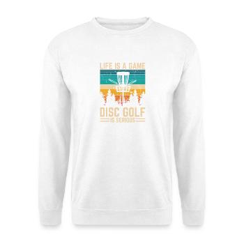 Disc Golf – Das Leben ist ein Spiel Discgolf ist ernst - Unisex Pullover - Weiß - Vorne - Alina (178cm) & Michal (187cm)