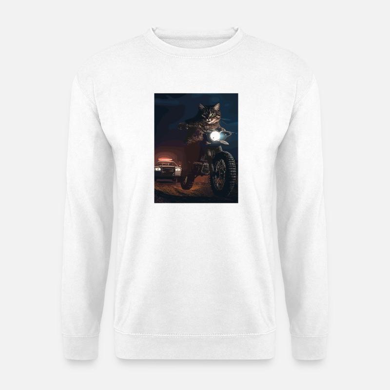 Night cat on motorcycle - Unisex Sweatshirt - white
