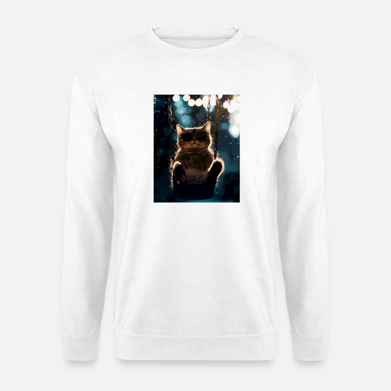 Cat swing in the night light - Unisex Sweatshirt - white