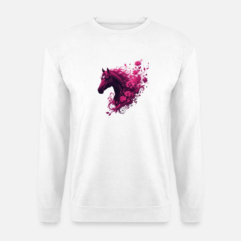 Magenta Pferd mit Blütenwirbel - Unisex Pullover - Weiß