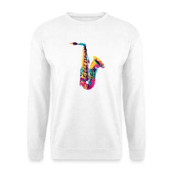 Leuchtendes Saxophon Farbexplosion - Unisex Pullover - Weiß - Vorne