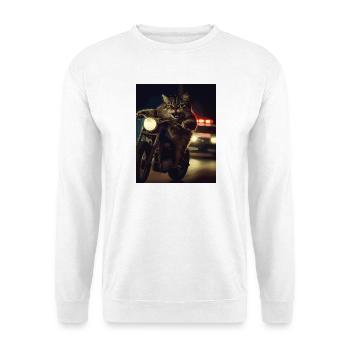 Katze auf Motorrad bei Nacht - Unisex Pullover - Weiß - Vorne