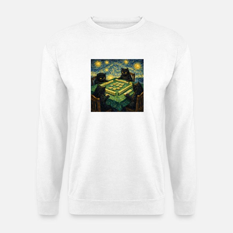 Cats Playing Mahjong Van Gogh Style - Unisex Sweatshirt - white